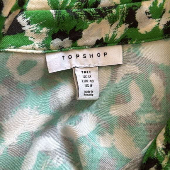 Topshop Women’s Tall US Size 8 Batwing Animal Print Shirt Dress Green Tie Waist - Picture 4 of 6